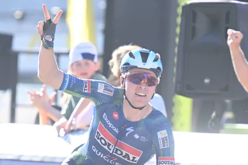 Tim Merlier celebrates his win at Scheldeprijs 2026