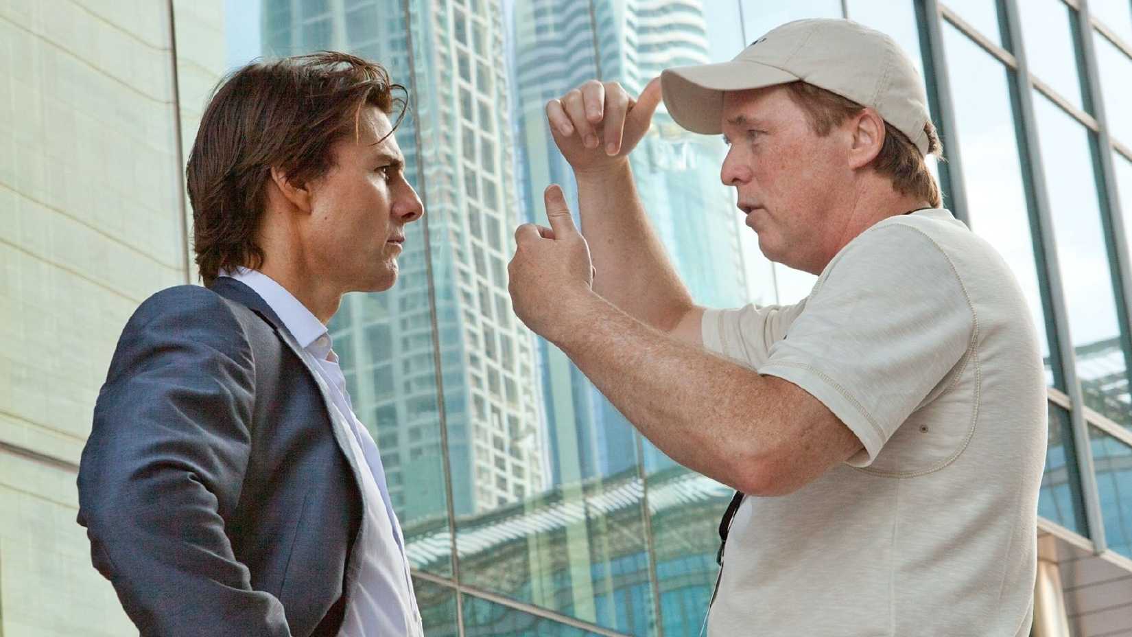 Tom Cruise and Brad Bird on the set of Mission: Impossible - Ghost Protocol