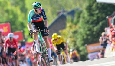 Decathlon CMA CGM Team's French Paul Seixas arrives to cross the finish line and win 'La Fleche Wallonne' one day cycling race, 200 km from Herstal to Huy, on April 22, 2026. (Photo by JOHN THYS / AFP via Getty Images)