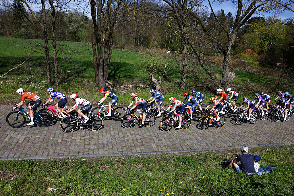 A general view of the peloton competing during the 6th Scheldeprijs 2026