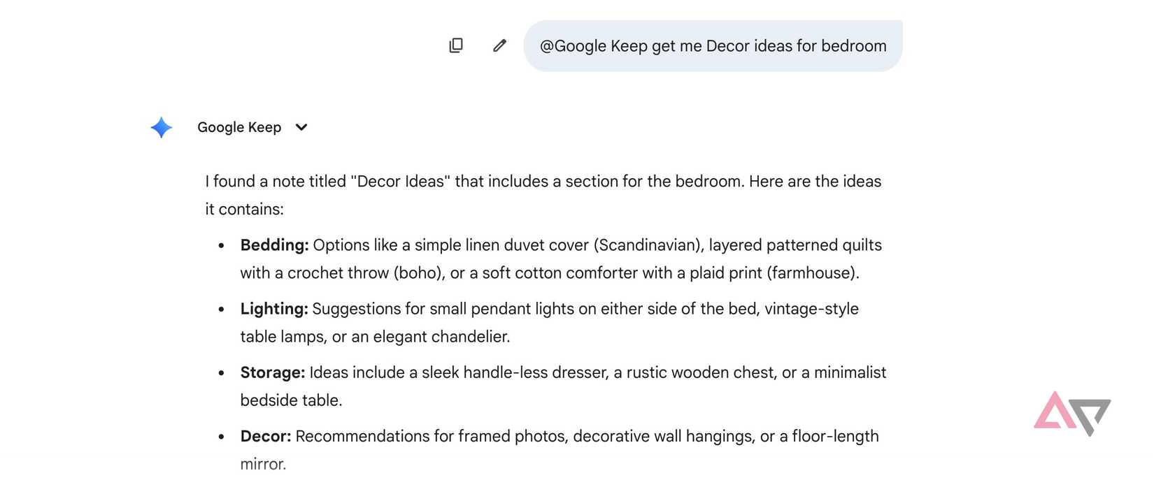 Gemini finding information from Google Keep