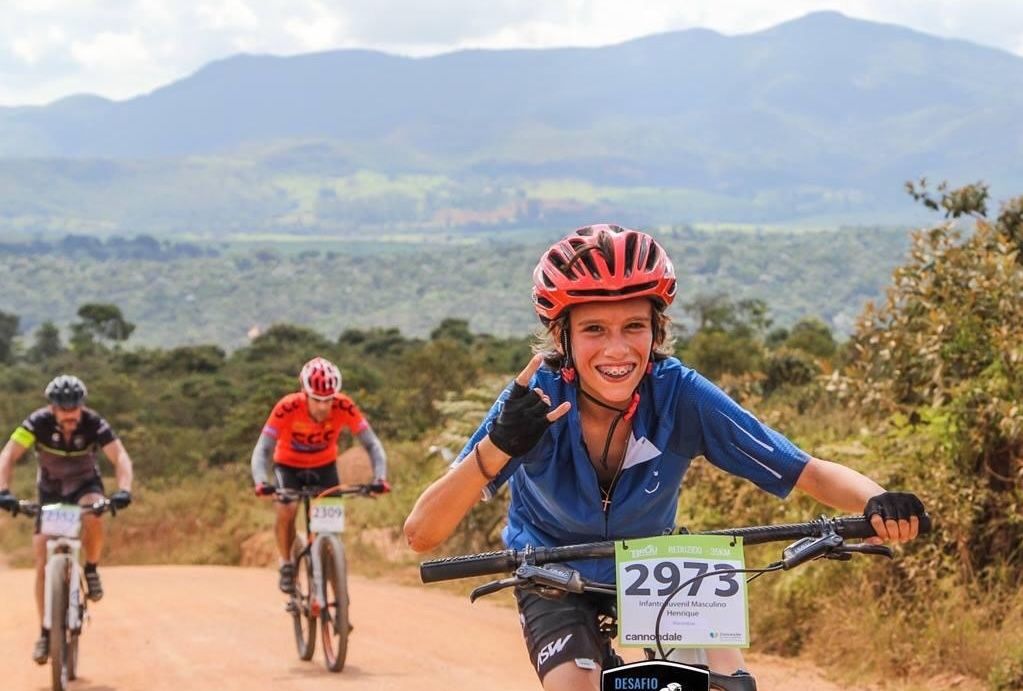 A young Henrique Bravo takes part in one of Brazil's mountain bike events with Cachorro Louco Adventures