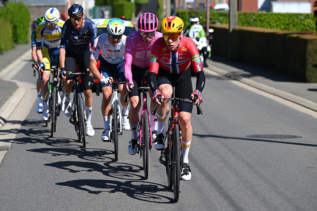Andreas Leknessund of Norway and Team Uno-X Mobility leads the break at the La Fleche Wallonne 2026