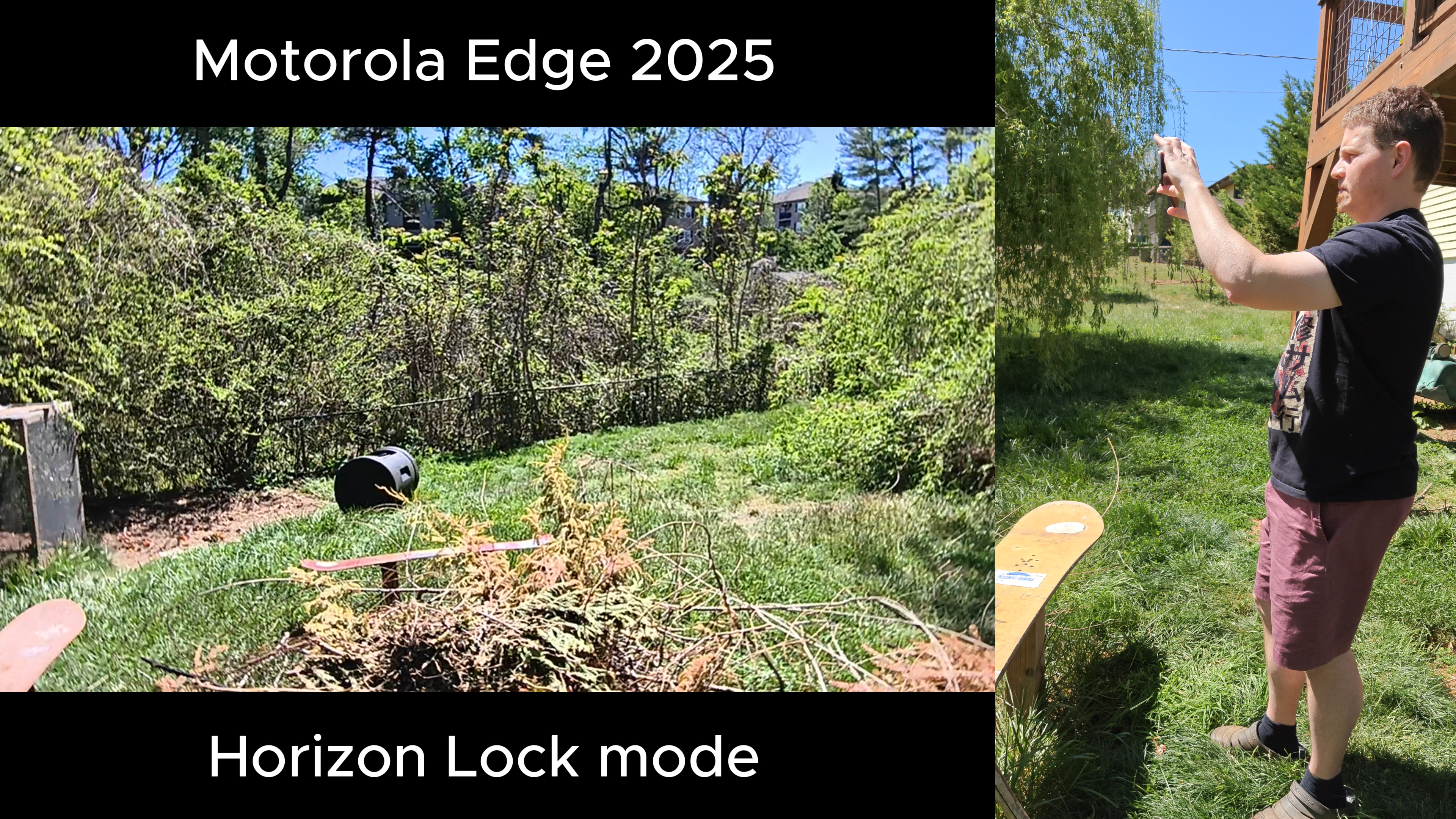 Testing video recording quality on a Motorola Edge 2025 with Horizon Lock enabled and disabled