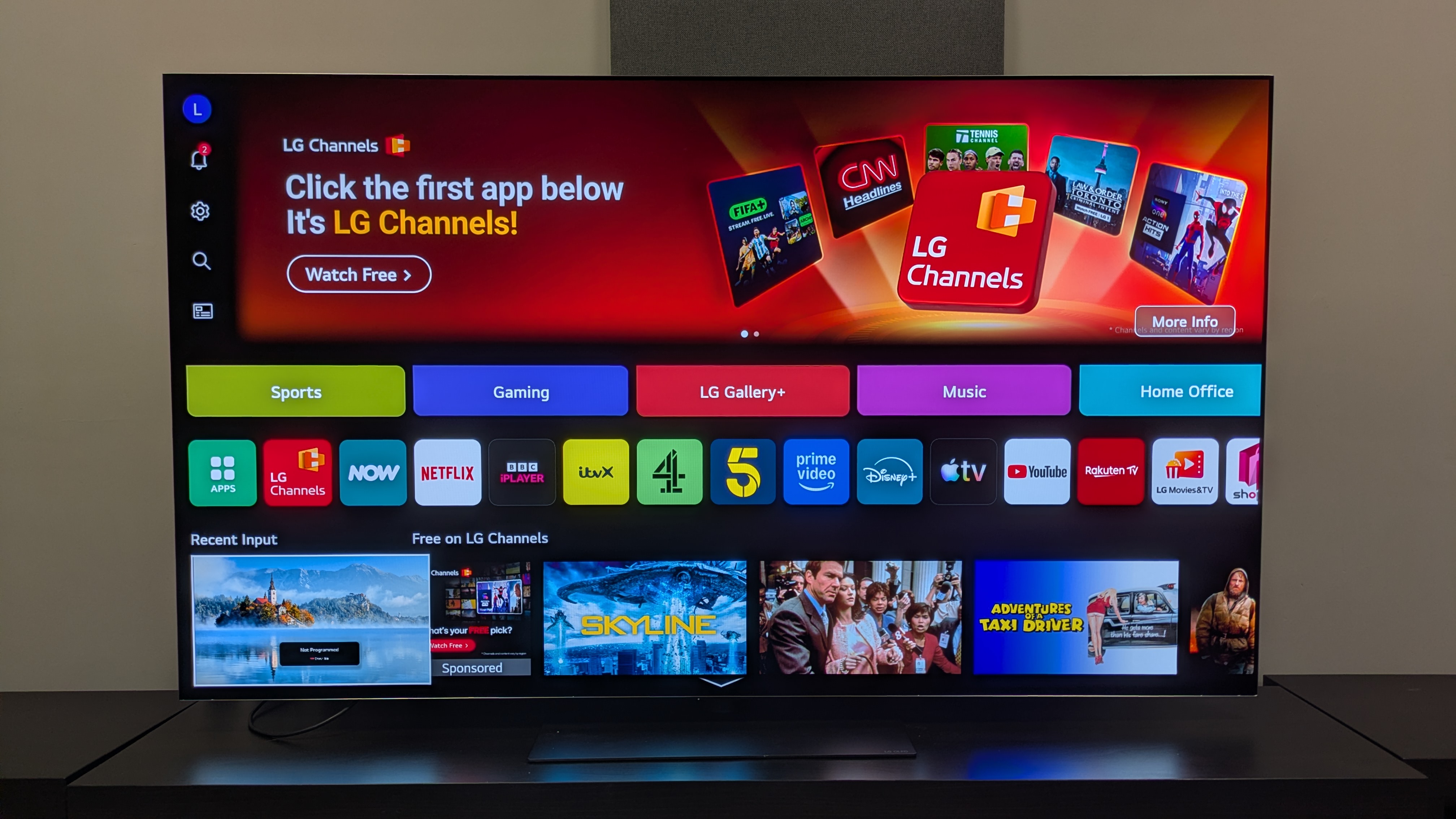 LG G6 OLED TV with webOS26 home page on screen