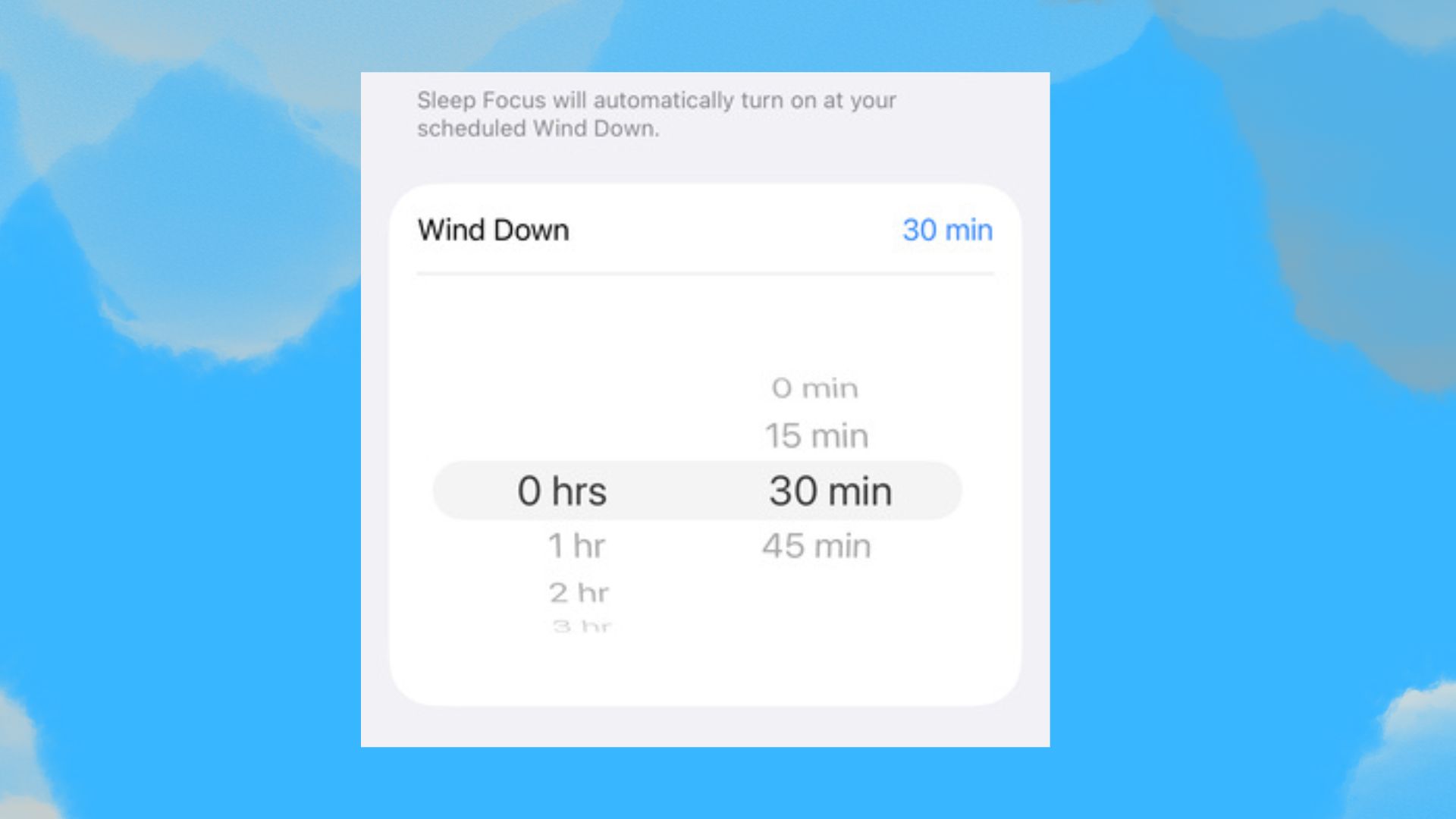 Screenshot of the Apple Watch Wind Down function on a blue background.
