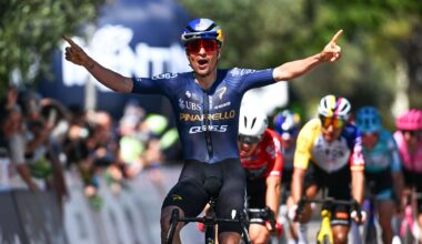 ARCO, ITALY - APRIL 22: Thomas Pidcock of Great Britain and Team Pinarello Q36.5 Pro Cycling celebrates at finish line as stage winner during the 48th Tour of the Alps 2026, Stage 3 a 174.5km stage from Latsch - Laces to Arco on April 22, 2026 in Arco, Italy. (Photo by Tim de Waele/Getty Images)