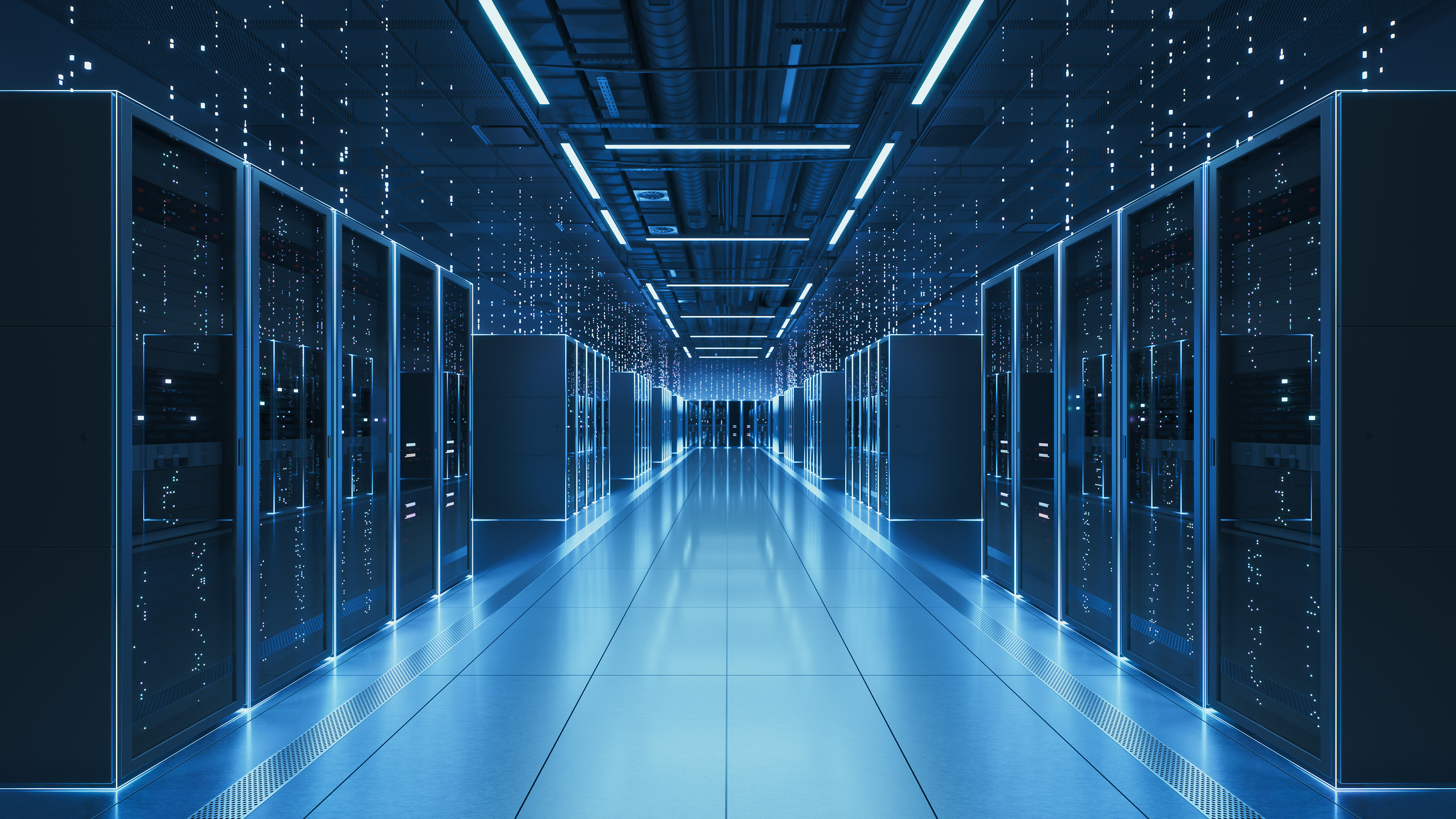 A data center in a blue light