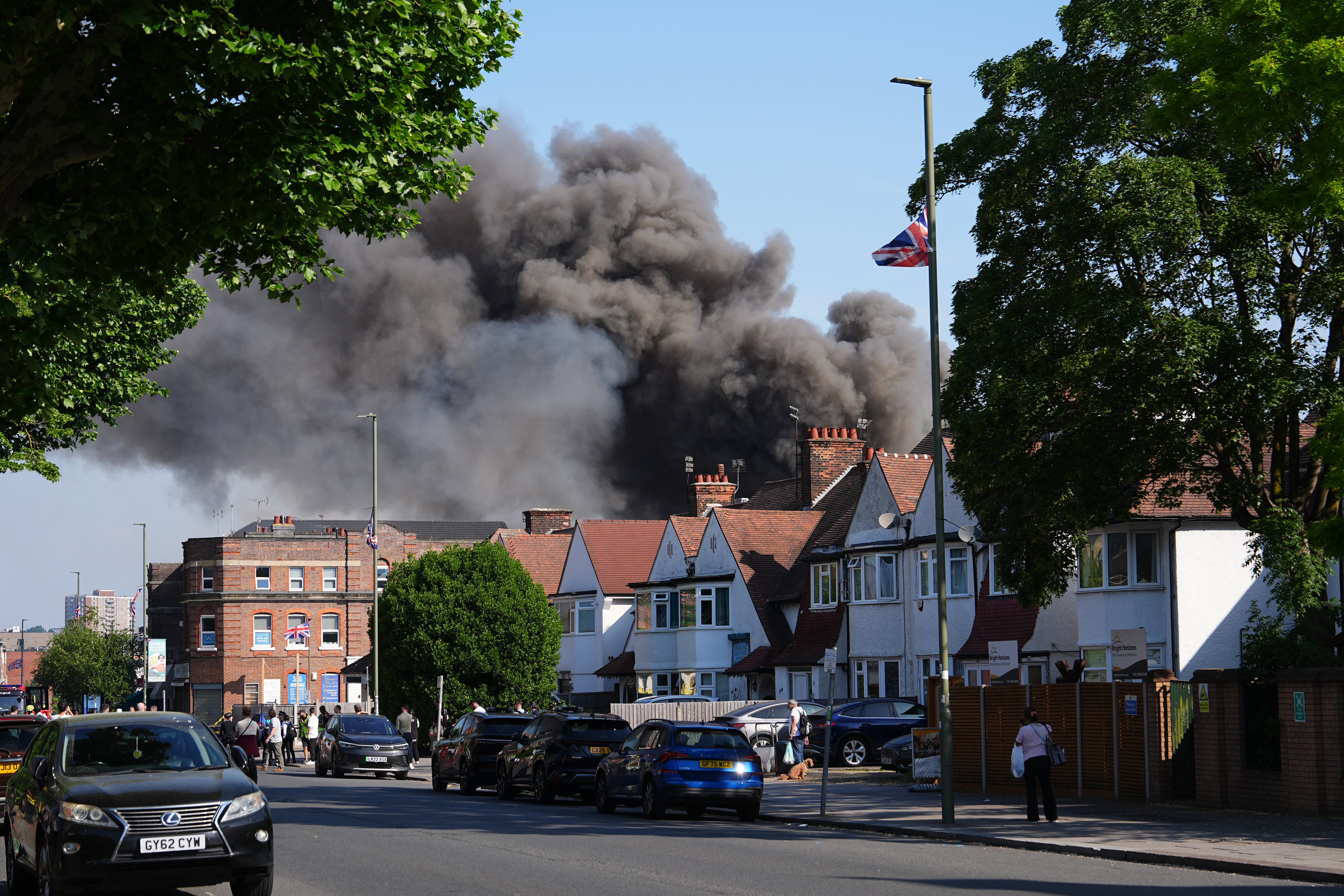 Fire rising from the building on Wednesday morning