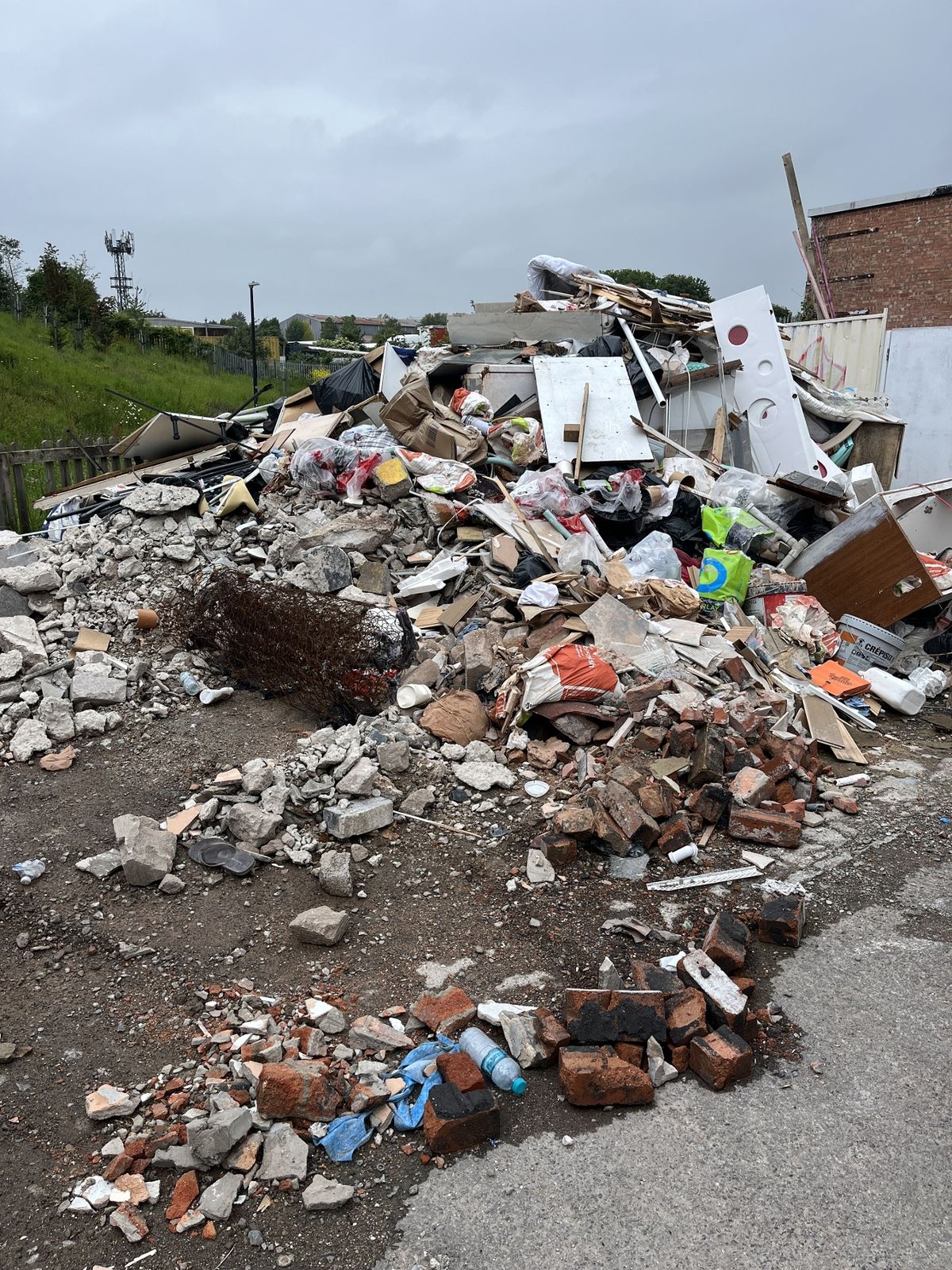 A huge fly tip in a car park just off Stapleton Road
