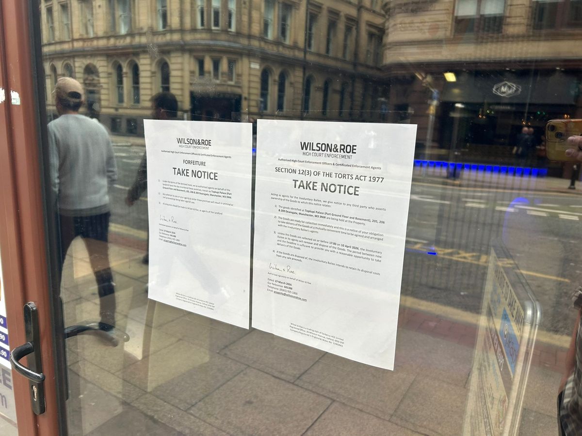Forfeiture have appeared on the doors of the Deansgate restaurant