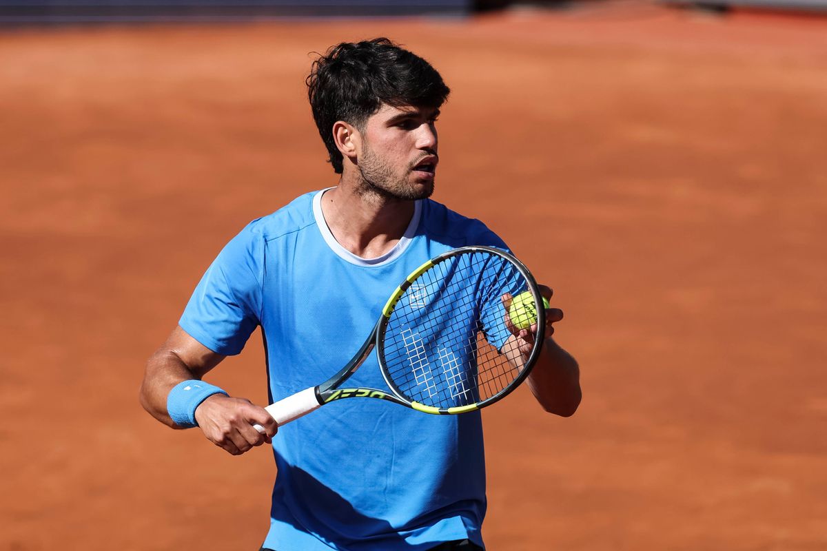 Carlos Alcaraz vs Otto Virtanen of Finland during the First round tennis match of the Barcelona Open.