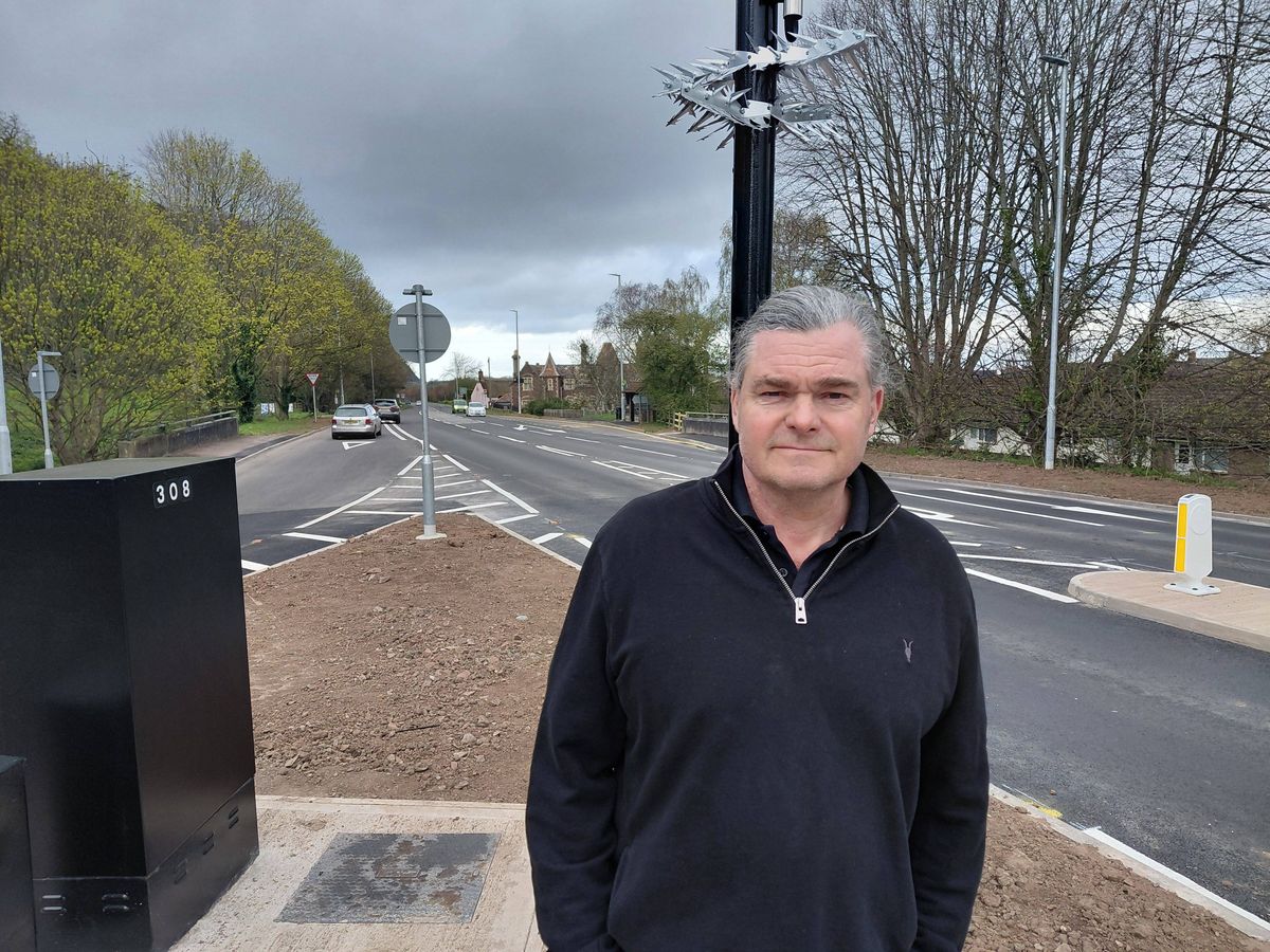Councillor Marcus Kravis (Liberal Democrat, Dunster) at the completed Dunster Steep junction. CREDIT: Daniel Mumby. Free to use for all BBC wire partners.