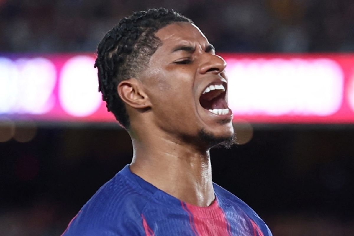 Barcelona's English forward #14 Marcus Rashford reacts during the Spanish league football match between FC Barcelona and Real Madrid CF at Camp Nou