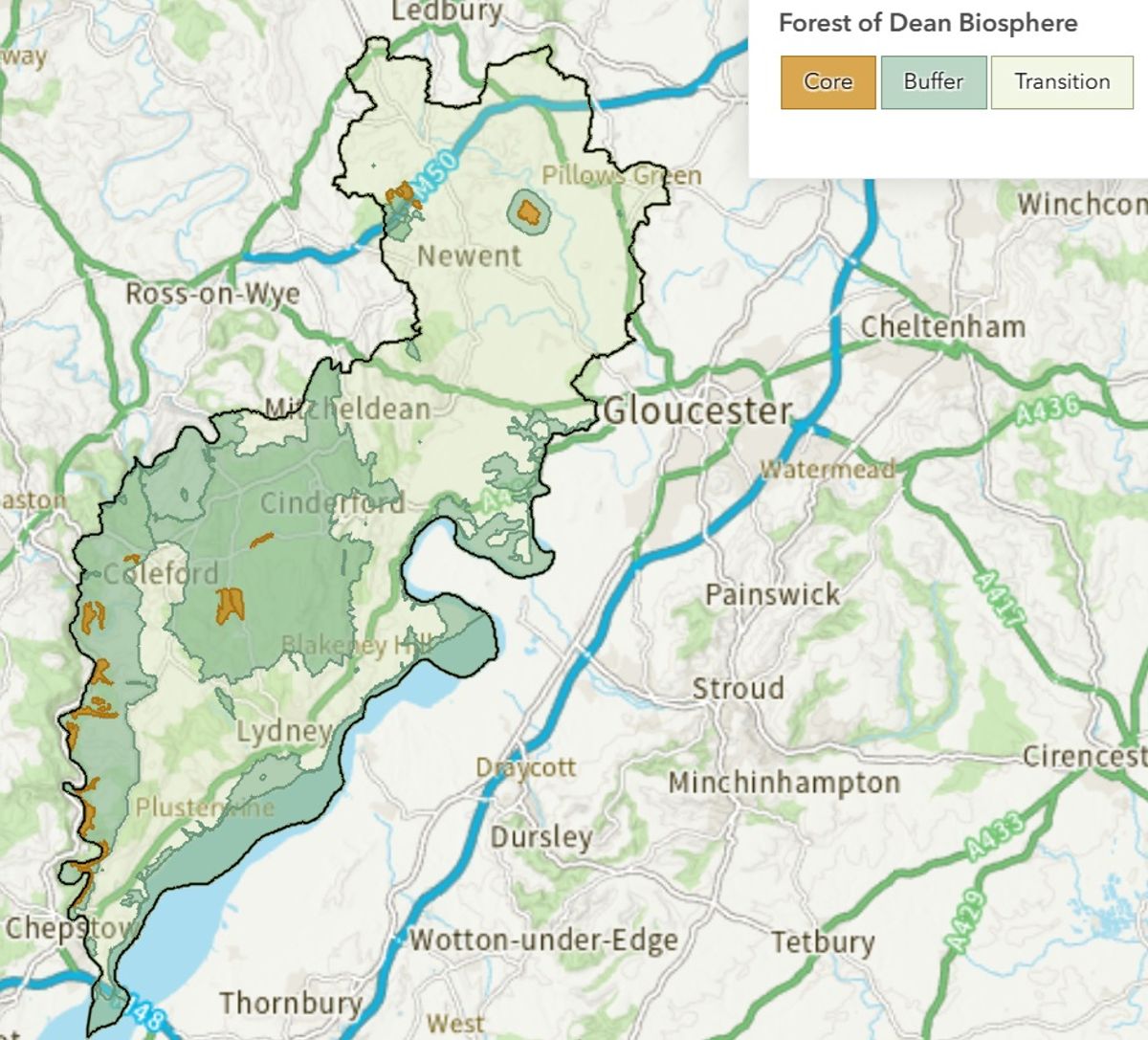 A draft map of the proposed Forest of Dean Biosphere