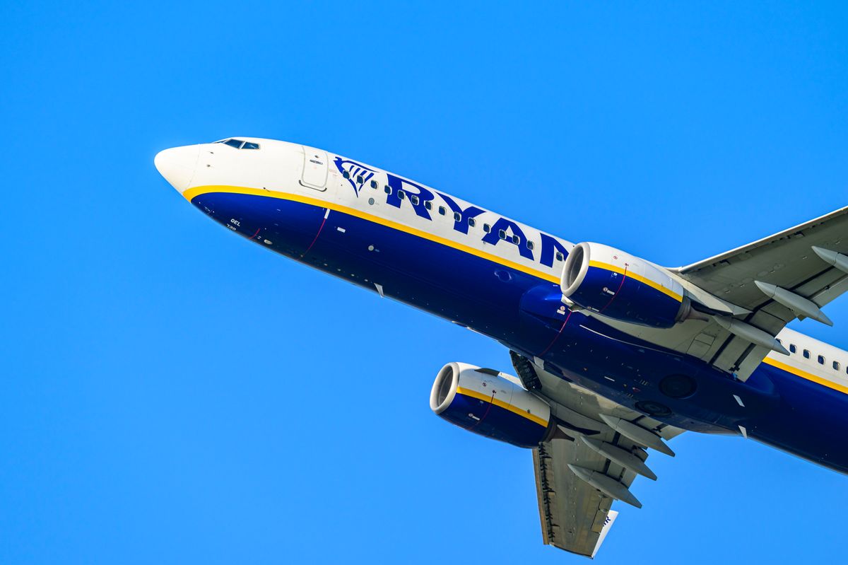 Boeing 737 of Ryanair taking off from Schiphol Amsterdam Airport at the Polderbaan.