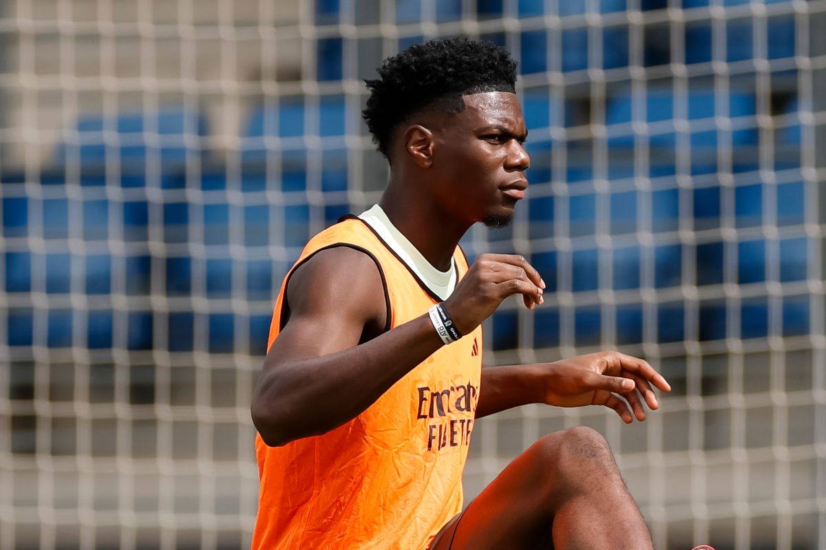 Aurelien Tchouameni player of Real Madrid during training at Valdebebas training ground on August 06, 2025 in Madrid, Spain.