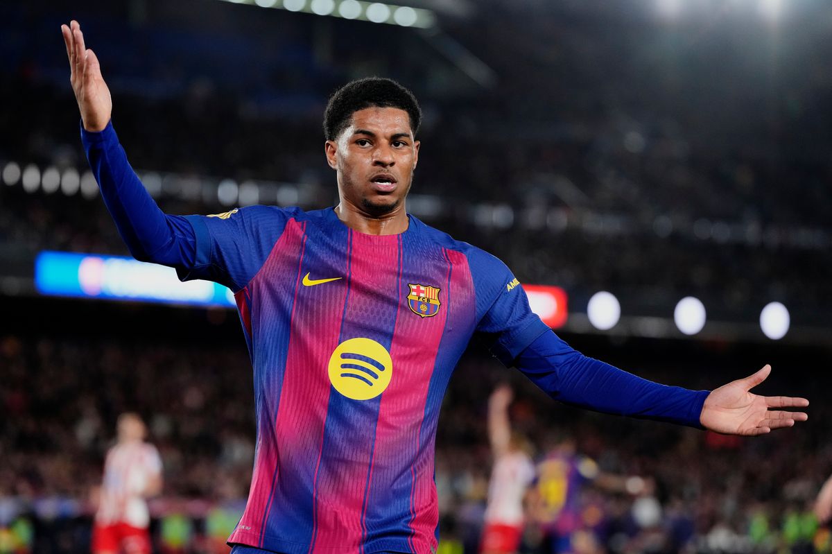 Marcus Rashford left winger of Barcelona and England during the second leg of the Copa del Rey semi-final between FC Barcelona and Atletico de Madrid at Spotify Camp Nou on March 3, 2026 in Barcelona, Spain. (Photo by Jose Breton/Pics Action/NurPhoto via Getty Images)