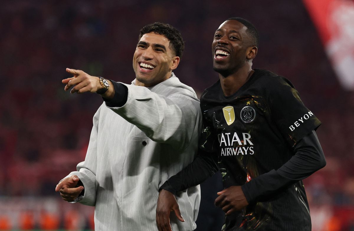 Achraf Hakimi and Ousmane Dembele of PSG
