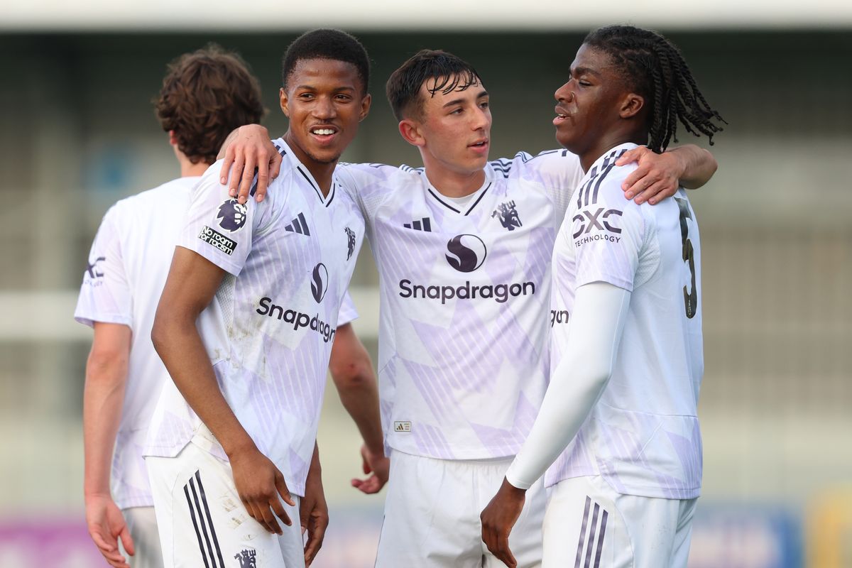 Chido Obi of Manchester United U21 celebrates scoring the second goal during the Premier League 2 Play-Off Quarter Final match between Crystal Palace U21 and Manchester United U21 