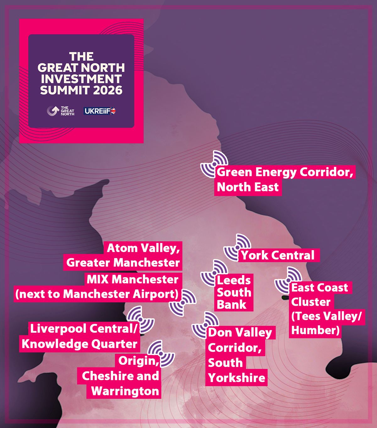 A map of major Northern investment sites as part of the Great North Investment Summit. Graphic by Gary Beckwith.