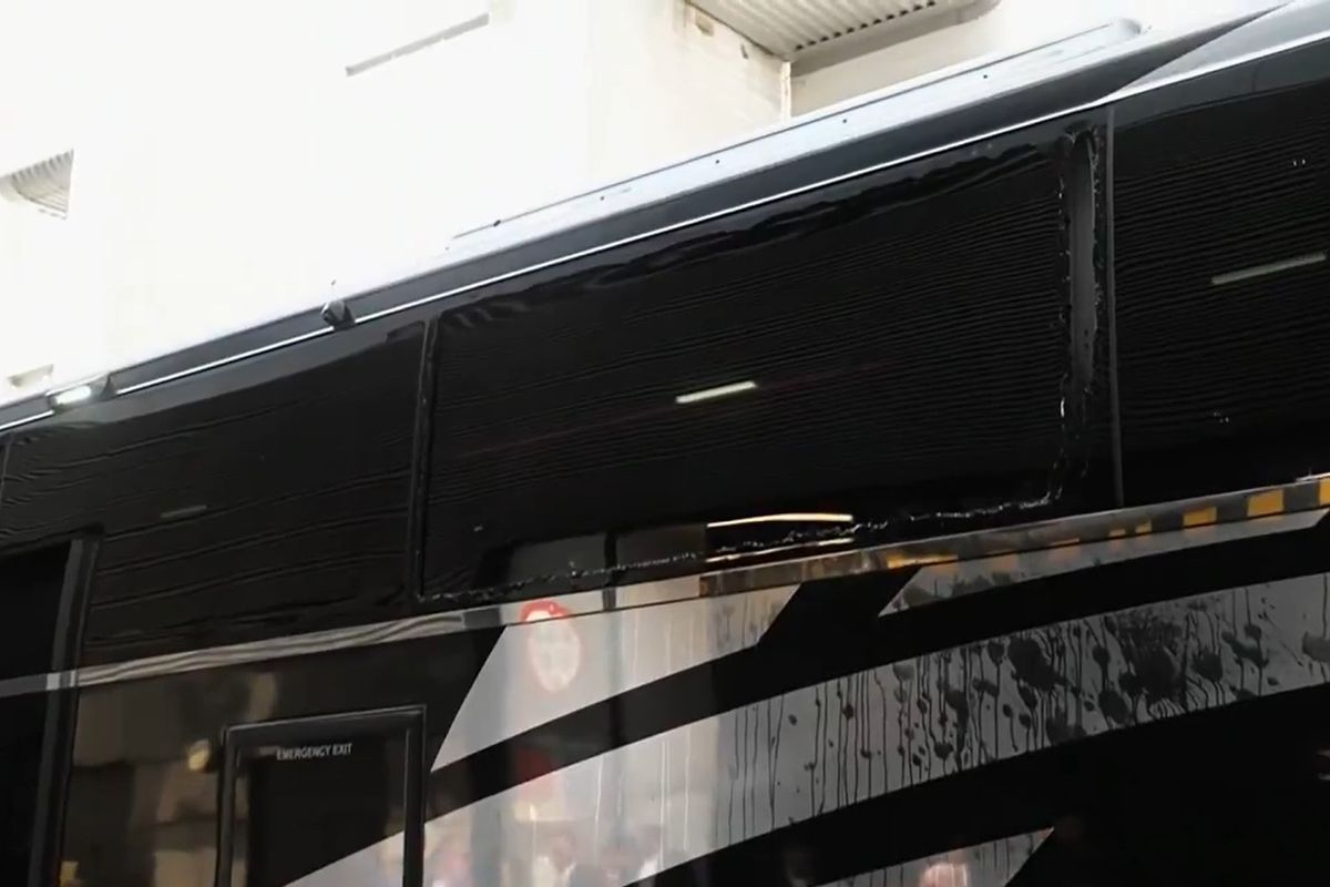 The Hull City team bus was damaged in transit to the team hotel.
