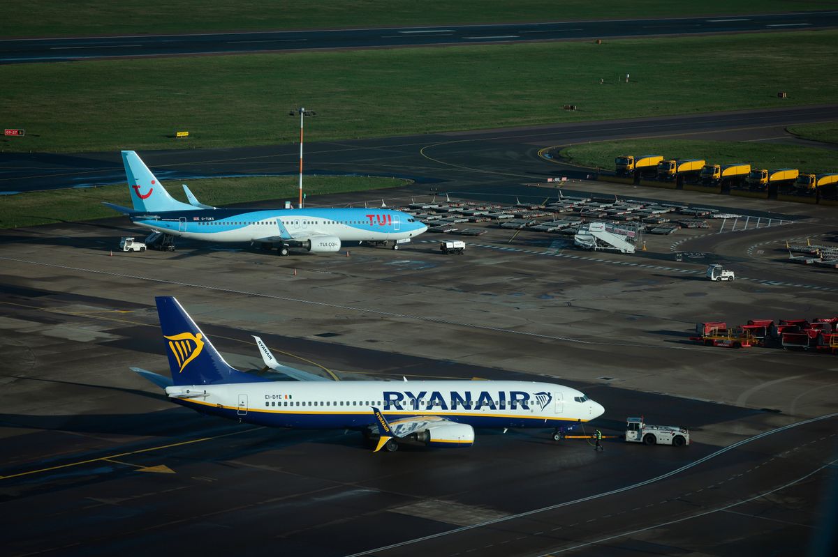 Aircraft on the apron at East Midlands Airport, pictured from the Aircraft Control Tower.