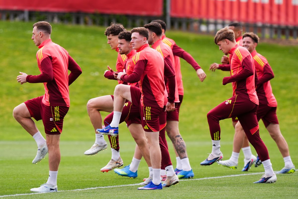 Nottingham Forest players train ahead of their Europa League semi-final second leg against Aston Villa.