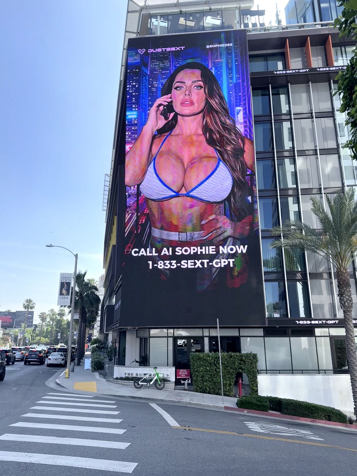 The AI version of Sophie Dee appearing on a controversial billboard in Los Angeles, USA