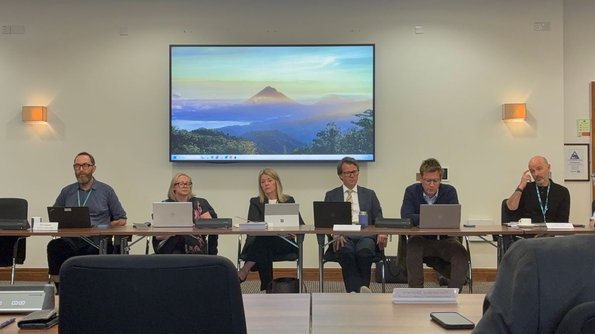 NHS bosses at a meeting of the Joint Health Scrutiny Committee in City Hall. Toby Sanders pictured centre right.