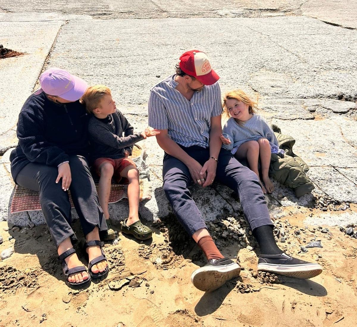 Sam Mcalpine Peyr, 32, second right, with wife Georgia, left, and daughter Juniper, right, and Beau, left