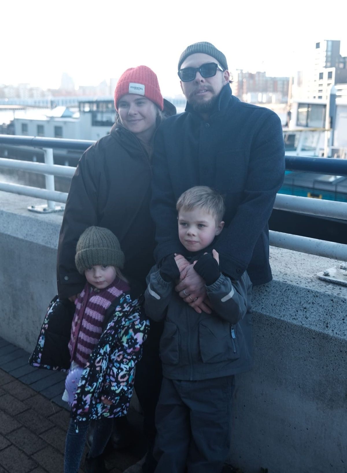 Sam Macalpine Peyre, 32, right, pictured with wife Georgia, left, daughter Juniper, front left, and Beau, front right