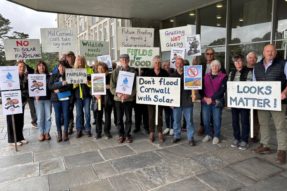 The Stop Trelion Solar protesters outside Lys Kernow / County Hall in Truro