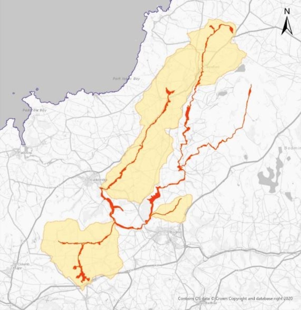 A map showing the revised catchment area for the River Camel