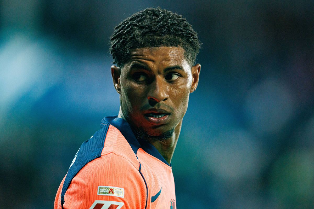 VITORIA-GASTEIZ, SPAIN - 2026/05/13: Marcus Rashford (FC Barcelona) seen in action during LaLiga EA SPORTS game between Deportivo Alaves and FC Barcelona at Mendizorroza Stadium. Final scores; Deportivo Alaves 1-0 FC Barcelona. (Photo by Maciej Rogowski/SOPA Images/LightRocket via Getty Images)