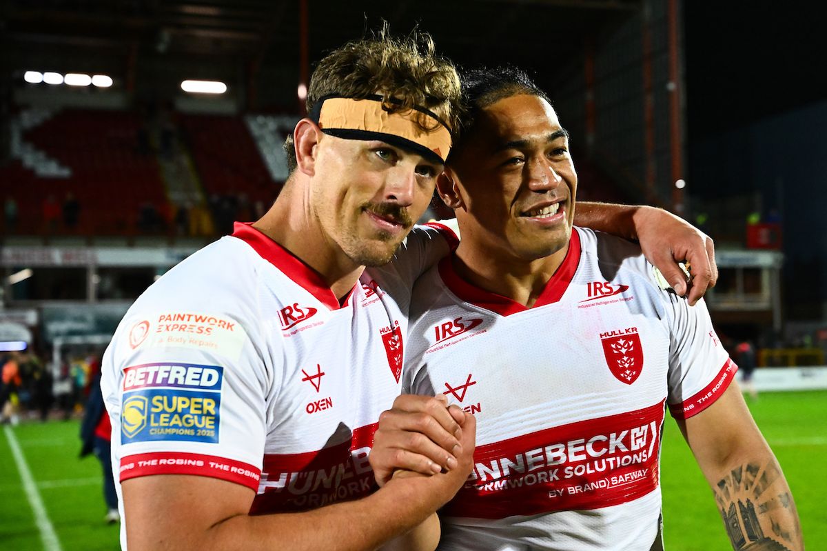 Jai Whitbread of Hull KR and Tom Amone of Hull KR
