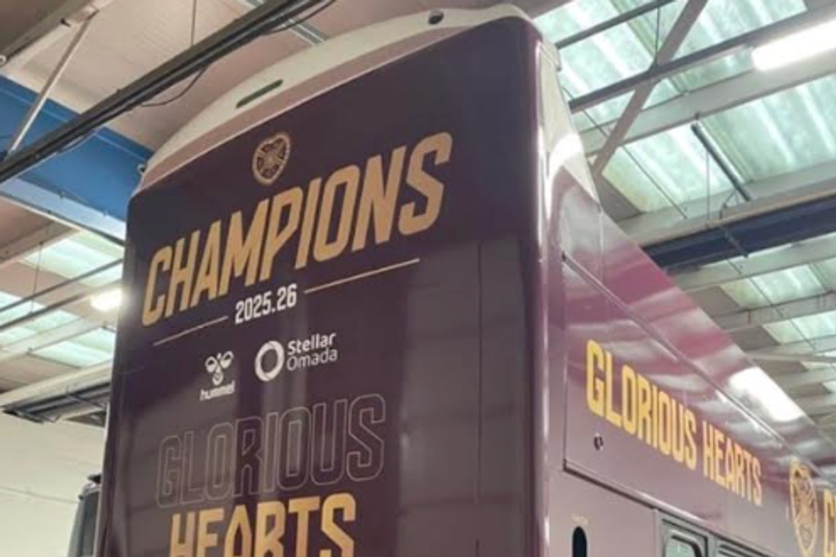 Hearts bus for a potential victory parade