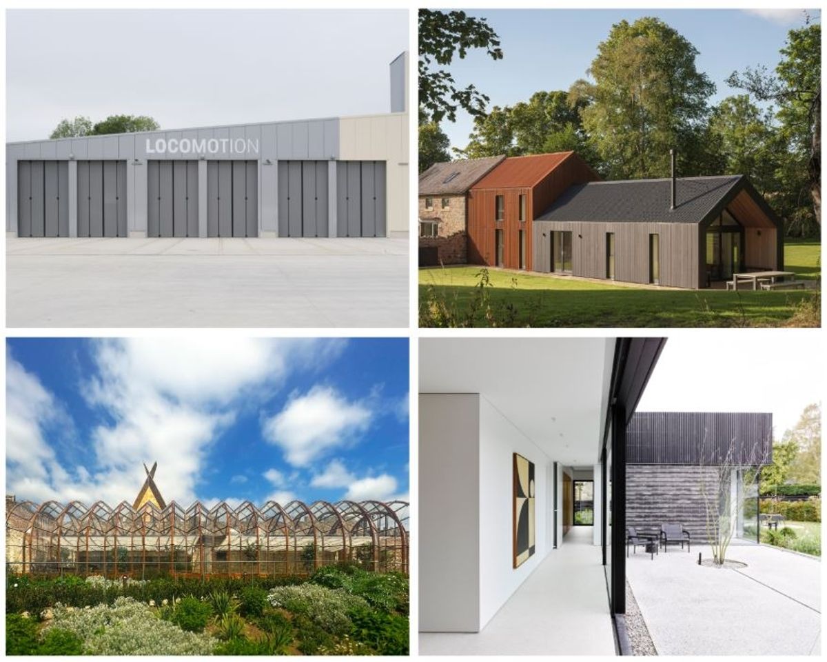 Locomotion New Hall © David Grandorge (left), The Limeworks © Matthew Smith (right). Bottom row: Walled Garden Auckland Castle © Dan Kerr (left), Mono House © Nick Guttridge (right).