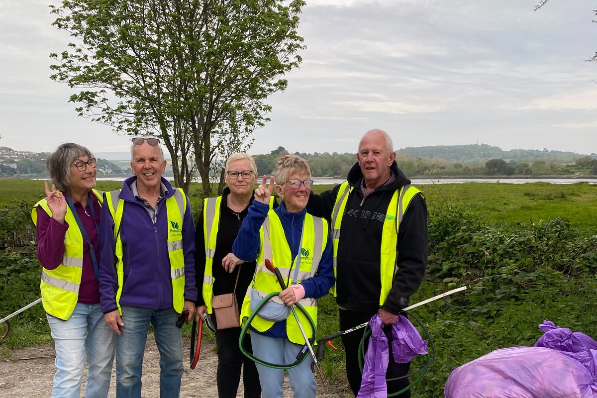 The Plympton Litter Pickers with the rubbish they collected at Blagdon Meadow.