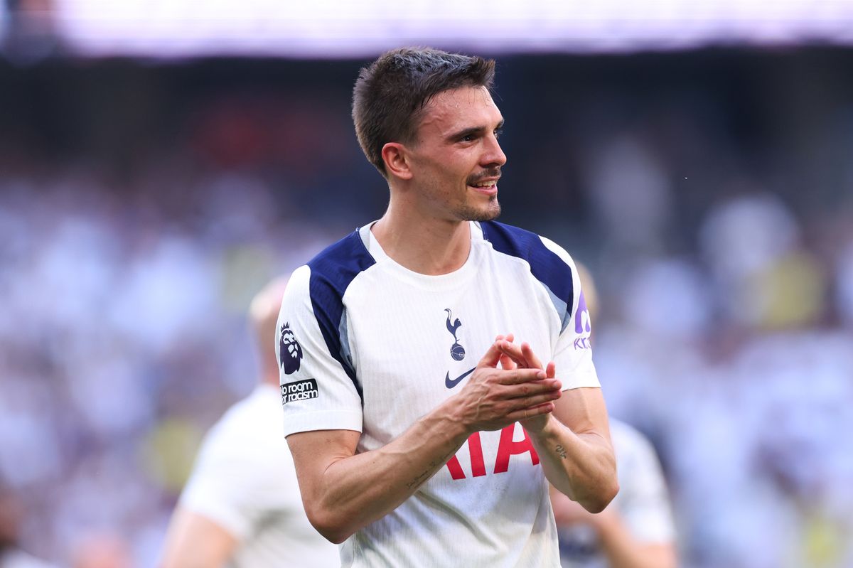 Joao Palhinha celebrates after the Premier League match between Tottenham Hotspur and Everton.