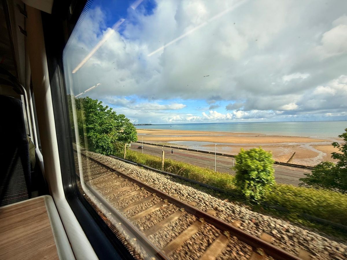 View of Colwyn Bay from train window