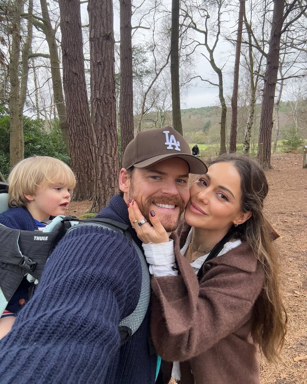 Louise Thompson with her son Leo and fiance Ryan Libbey