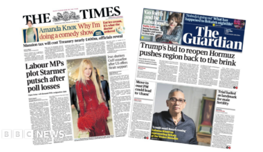 The headline on the front page of the Times reads: “Labour MPs plot Starmer putsch after poll losses”.