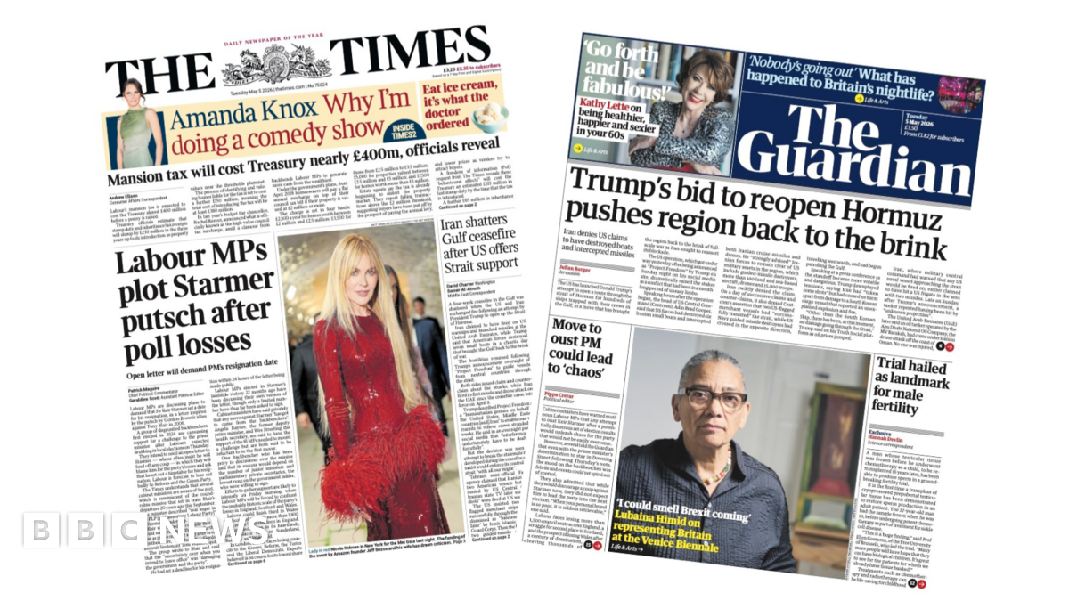 The headline on the front page of the Times reads: “Labour MPs plot Starmer putsch after poll losses”.