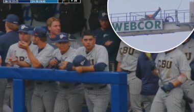 Exercising construction worker steals show during Cal Baptist vs. UCSB game