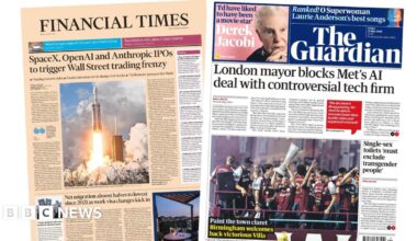 "SpaceX, OpenAl and Anthropic IPOs to trigger Wall Street trading frenzy," reads the headline on the front page of the Financial Times.