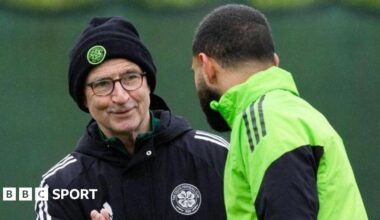Martin O'Neill (L) and Cameron Carter-Vickers during a Celtic training session at the Lennoxtown Training Centre, on May 21, 2026, in Glasgow, Scotland