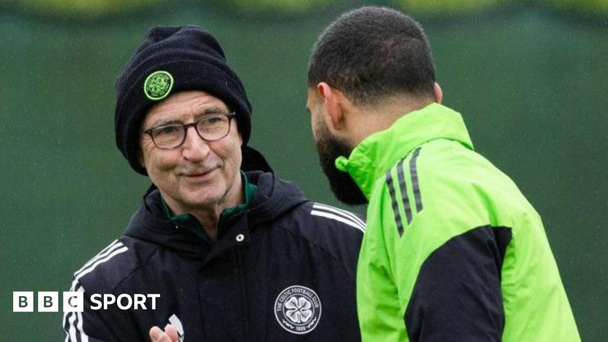 Martin O'Neill (L) and Cameron Carter-Vickers during a Celtic training session at the Lennoxtown Training Centre, on May 21, 2026, in Glasgow, Scotland