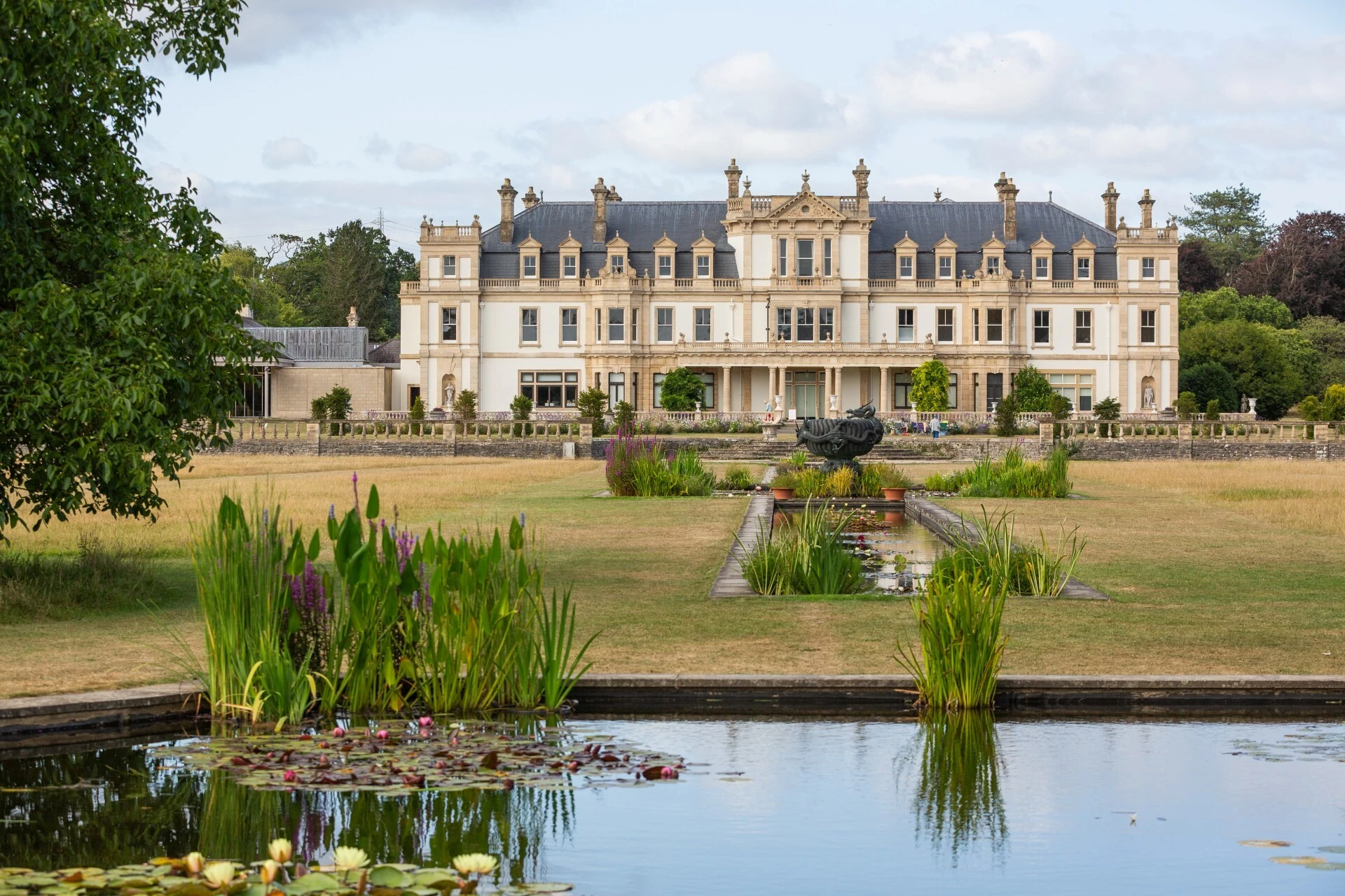 Dyffryn house across the pond on the Great Lawn, Dyffryn Gardens, Vale of Glamorgan