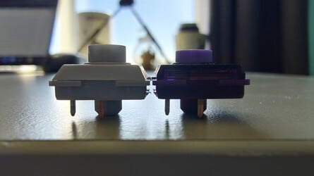 Original Kailh Wizard Switches (left) and the new Purple Glede switches (right)